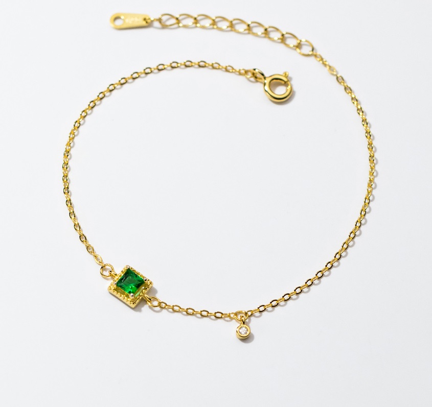 925 Sterling Silver Emerald Gold Plated Bracelet 